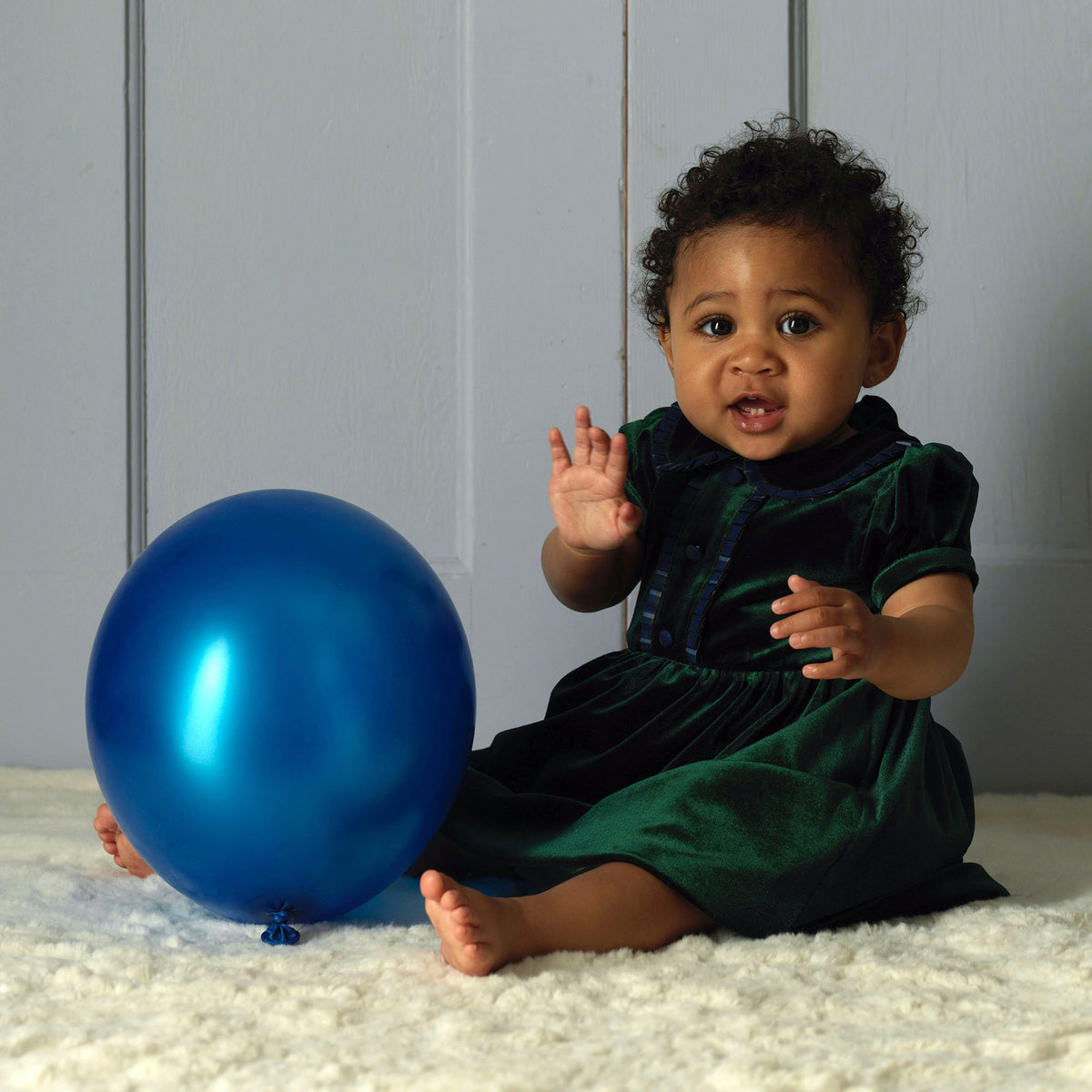 Green Velvet Tartan Trim Dress
