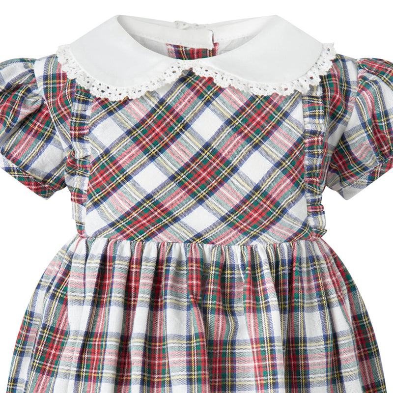 Ivory Tartan Frill Front Dress & Bloomers