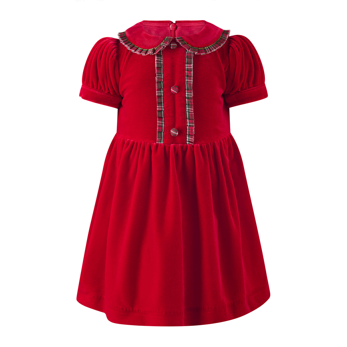 Red Velvet Tartan Trim Dress