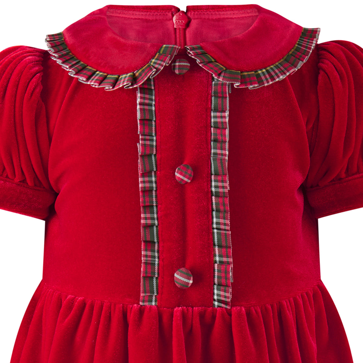 Red Velvet Tartan Trim Dress