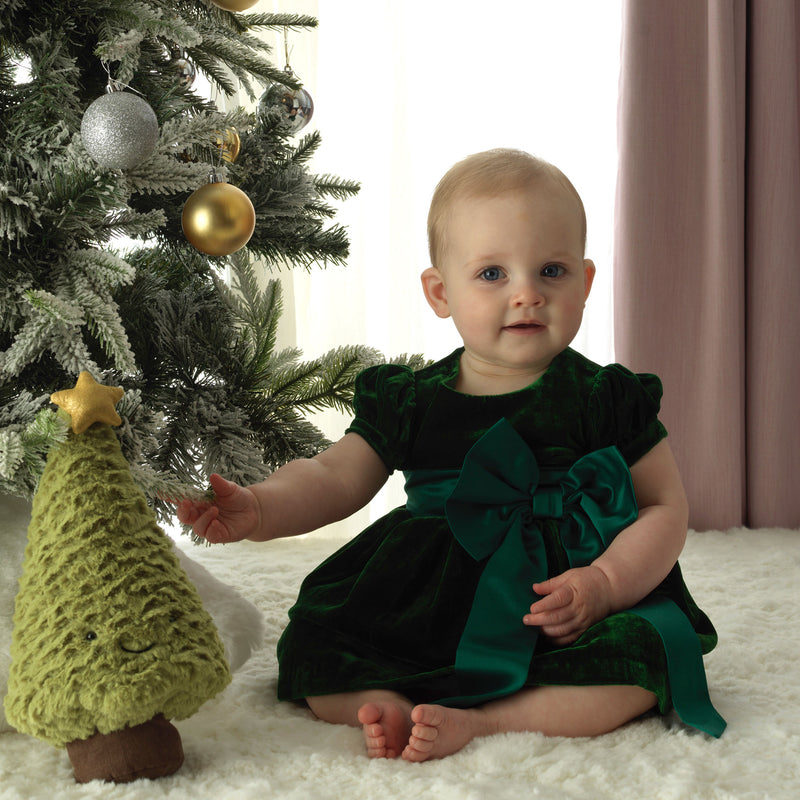 Green velvet baby christmas dress deals