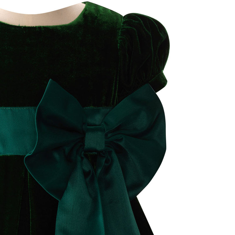 Crushed Velvet Bow Dress, Green