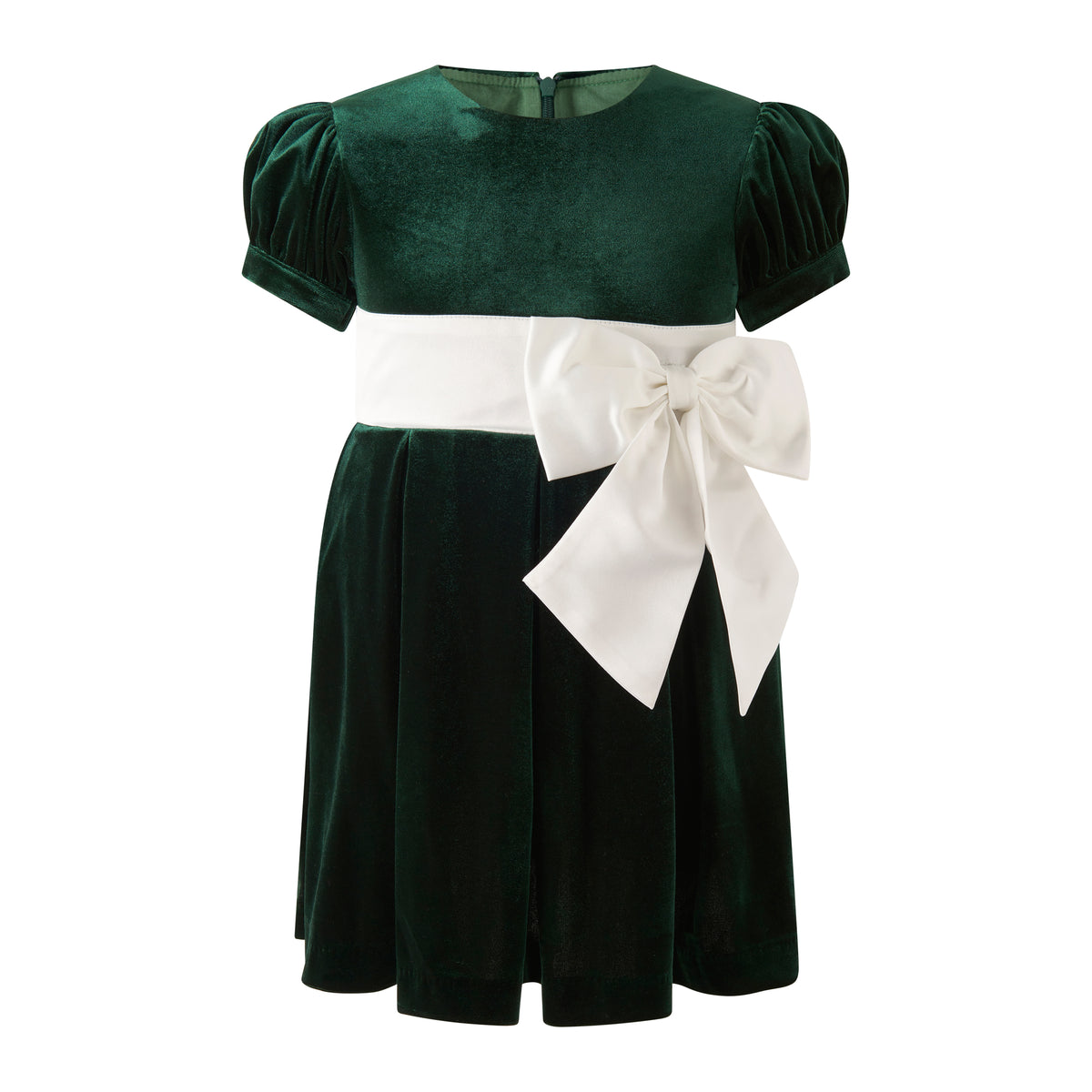Green Velvet Contrast Bow Dress