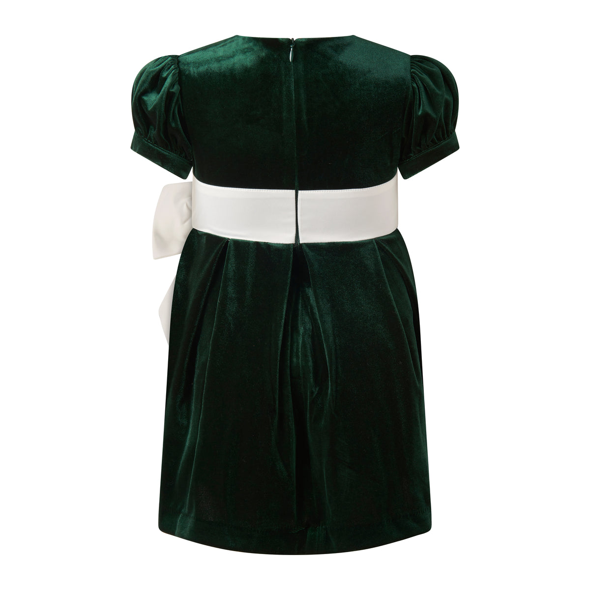 Green Velvet Contrast Bow Dress
