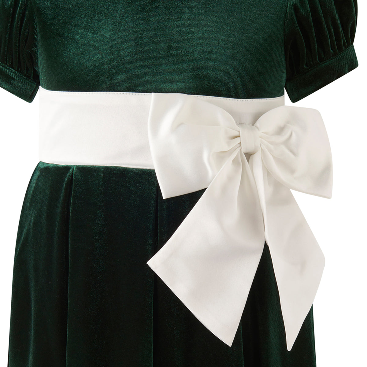 Green Velvet Contrast Bow Dress