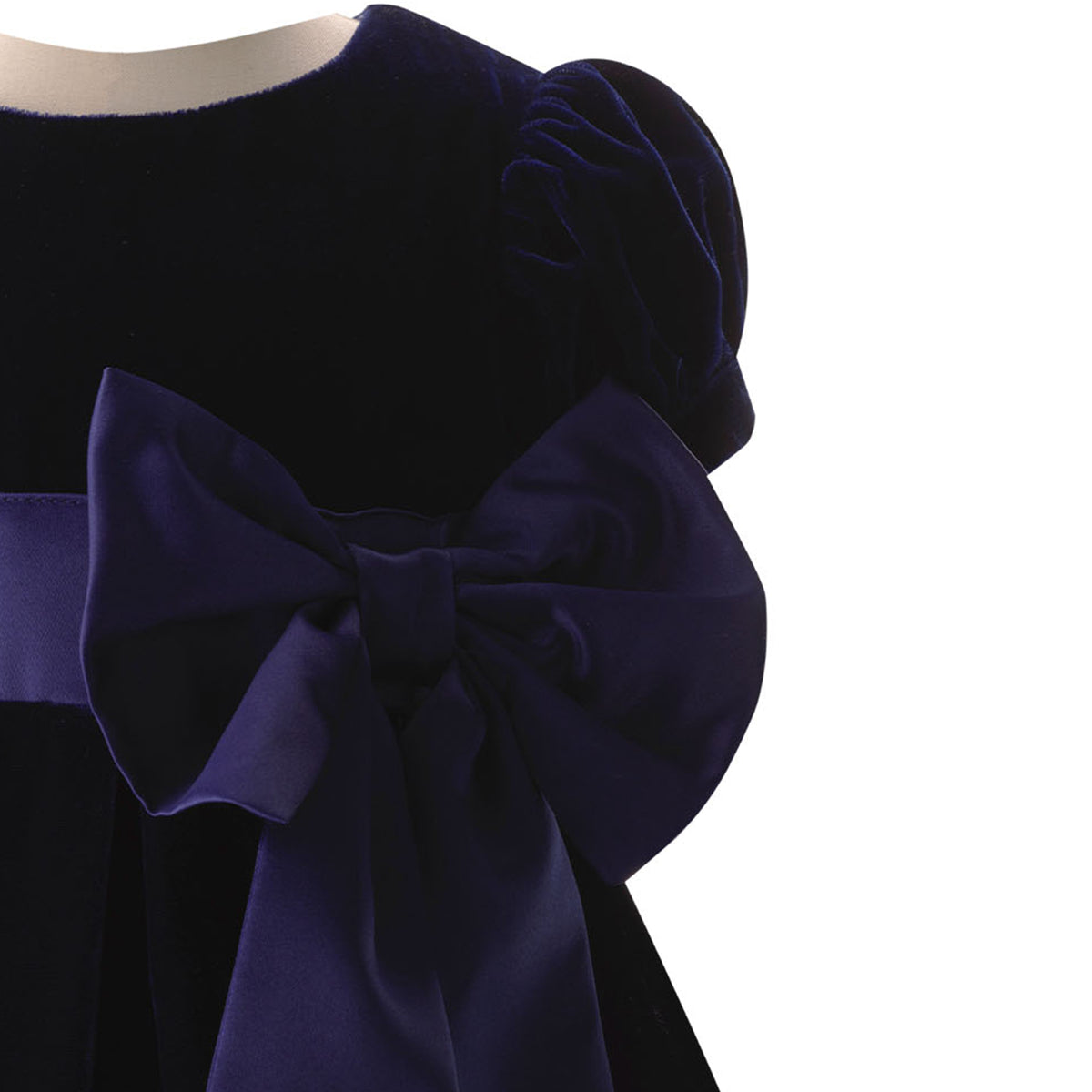 Crushed Velvet Bow Dress, Navy