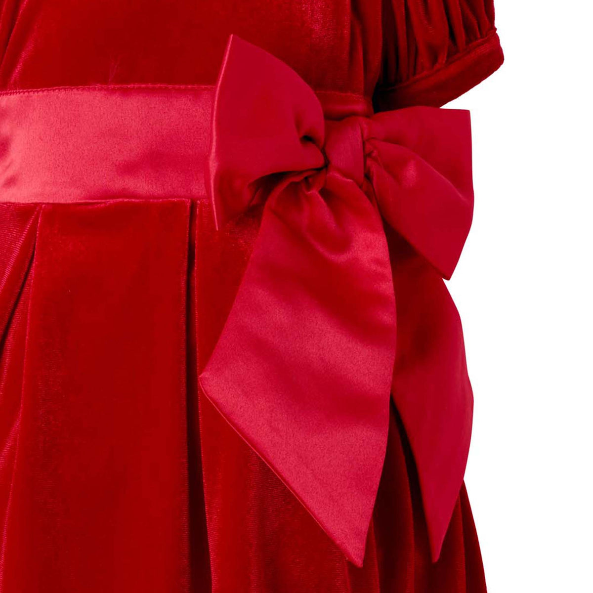 Crushed Velvet Bow Dress, Red