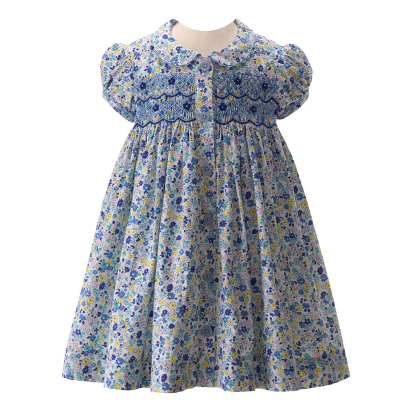 Pastel Floral Smocked Button-front Dress & Bloomers