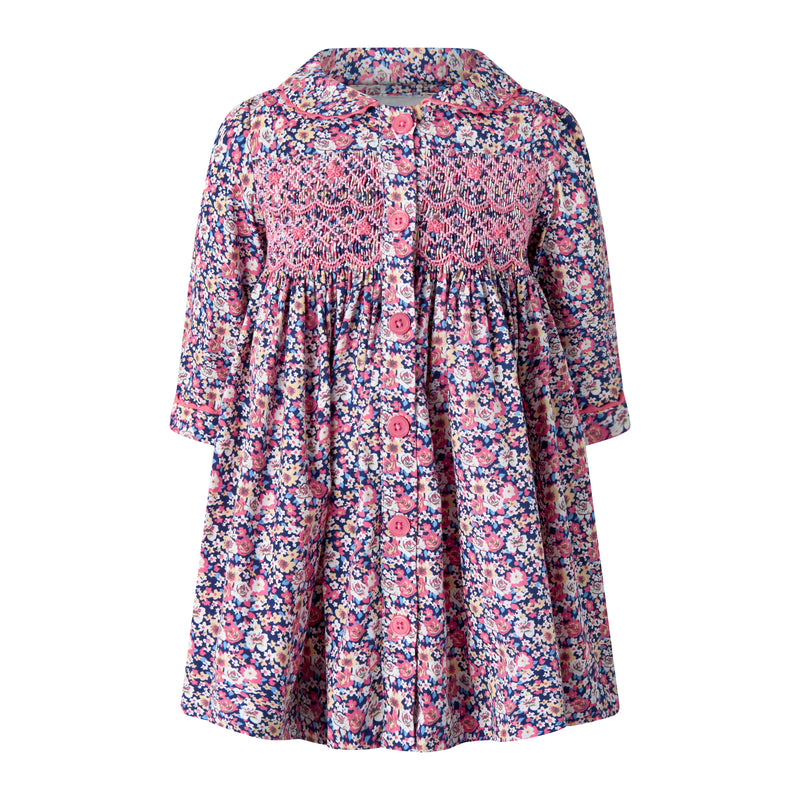 Floral Smocked Button-front Dress