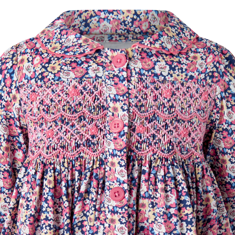 Pink Floral Smocked Button-front Dress & Bloomers