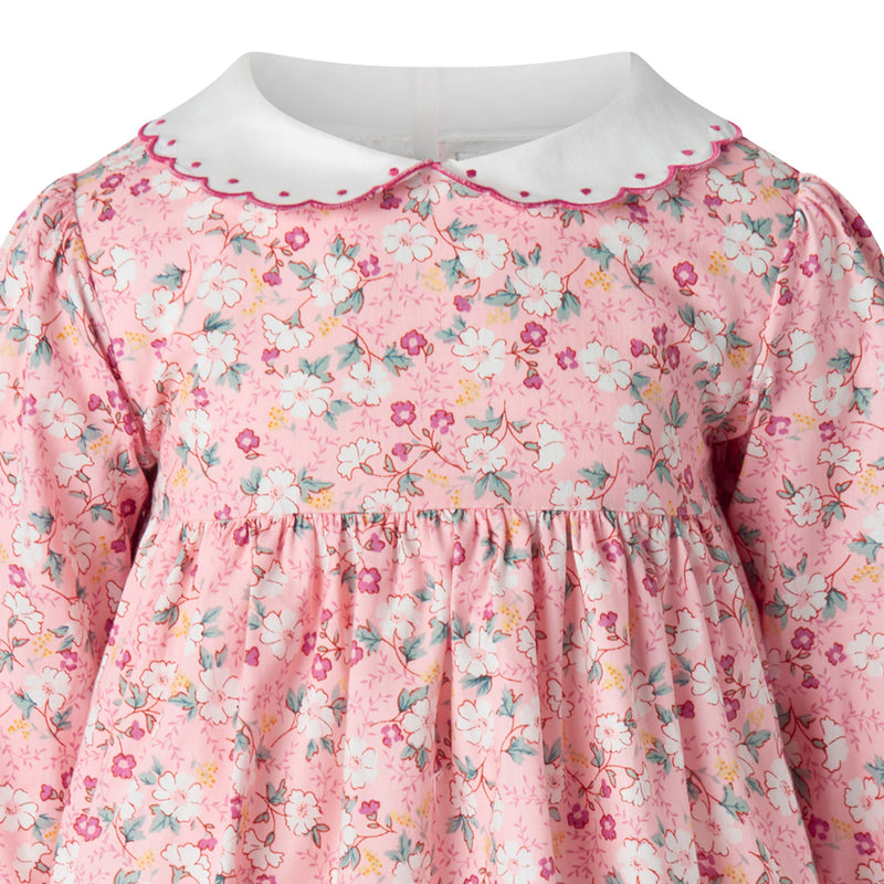 Pink Floral Scalloped Collar Dress & Bloomers