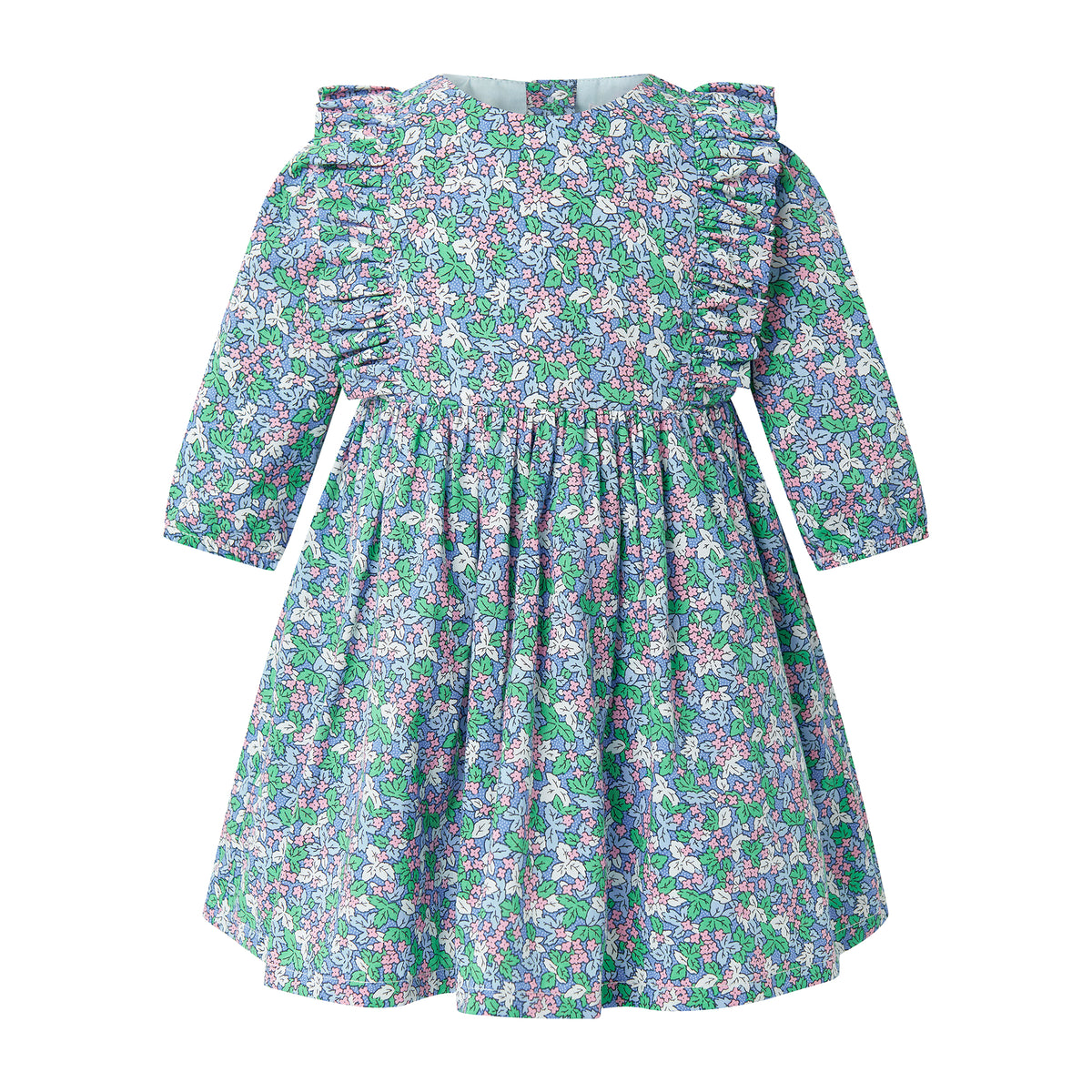 Blue Winter Blossom Frill Dress & Bloomers