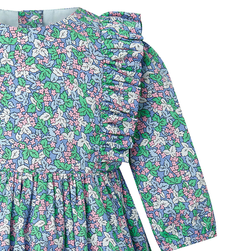 Blue Winter Blossom Frill Dress & Bloomers
