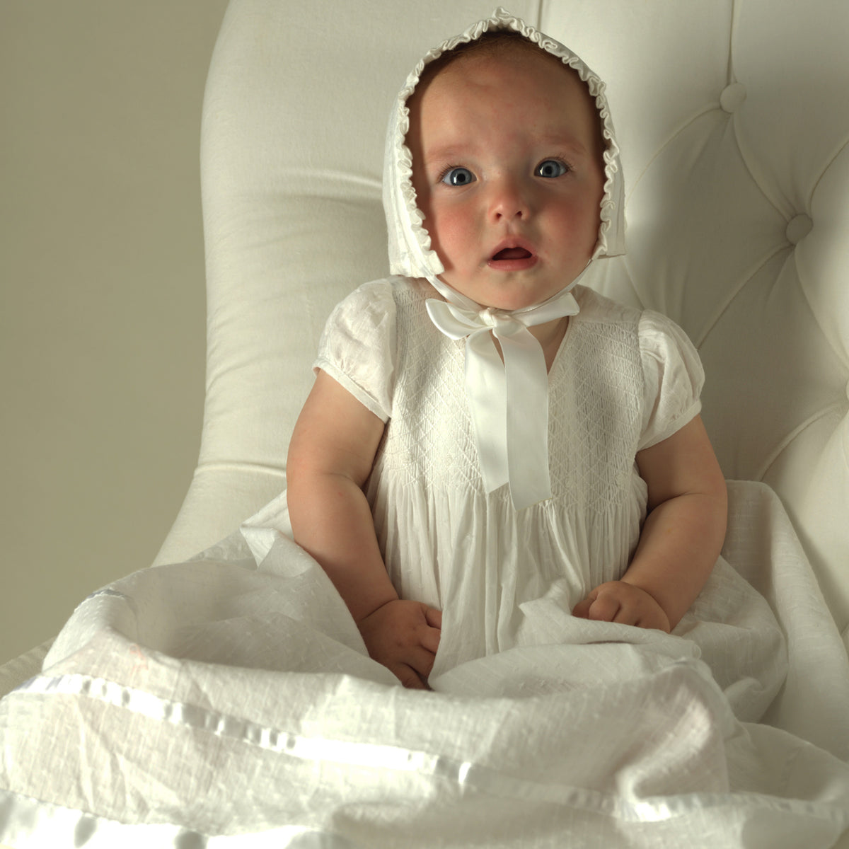 Long Christening Smocked Dress & Bonnet