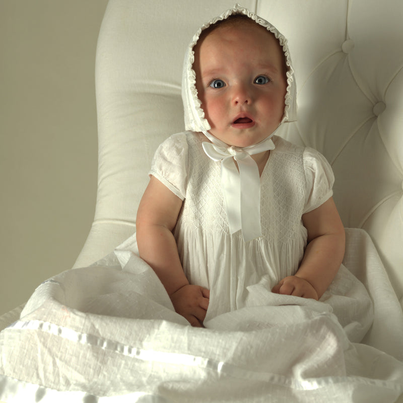 Long Christening Smocked Dress & Bonnet