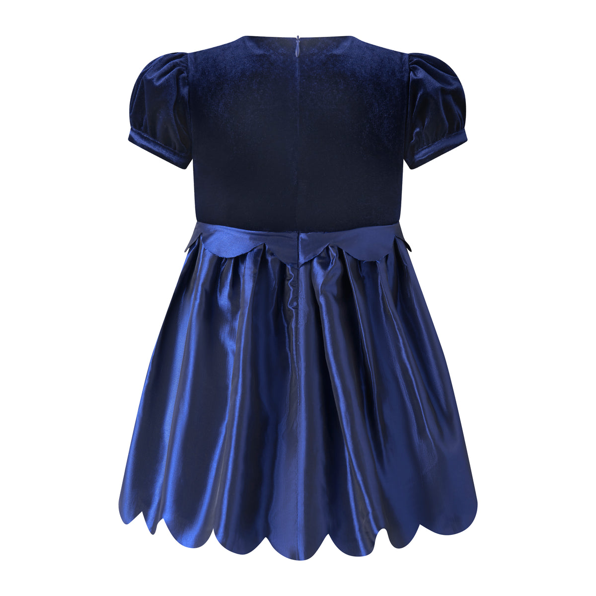 Navy Taffeta Scalloped Dress