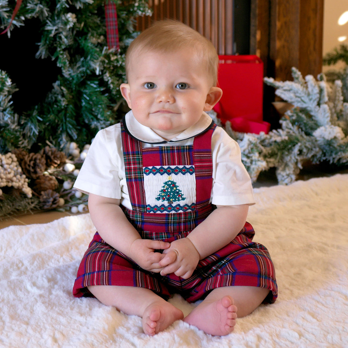 Christmas Tree Smocked Dungarees