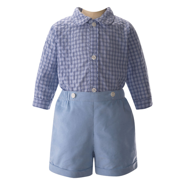 Check Shirt & Short Set, Blue