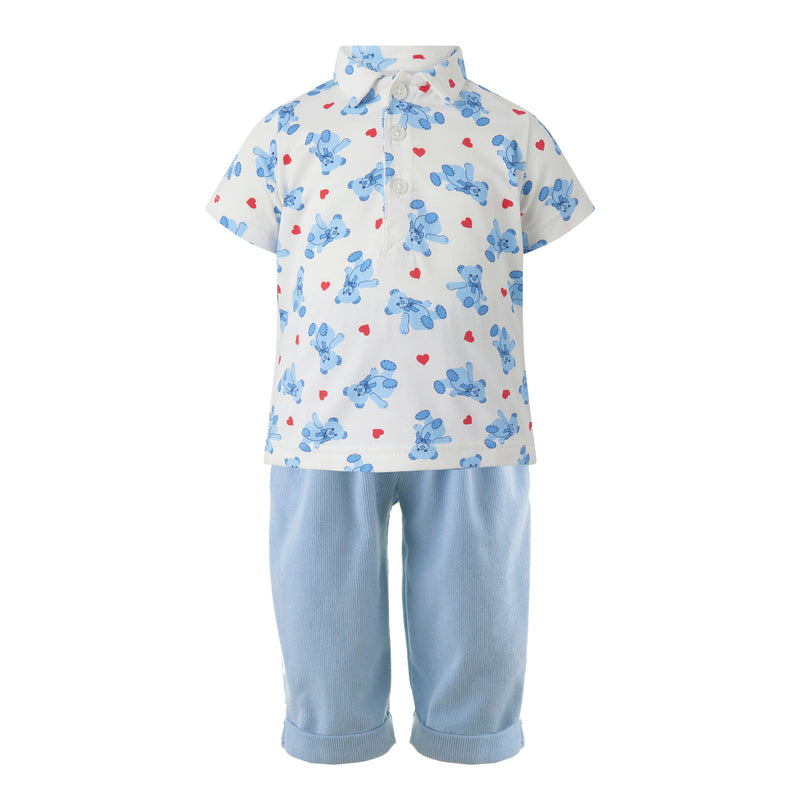 Bear Hearts Polo & Pull on Trousers Set