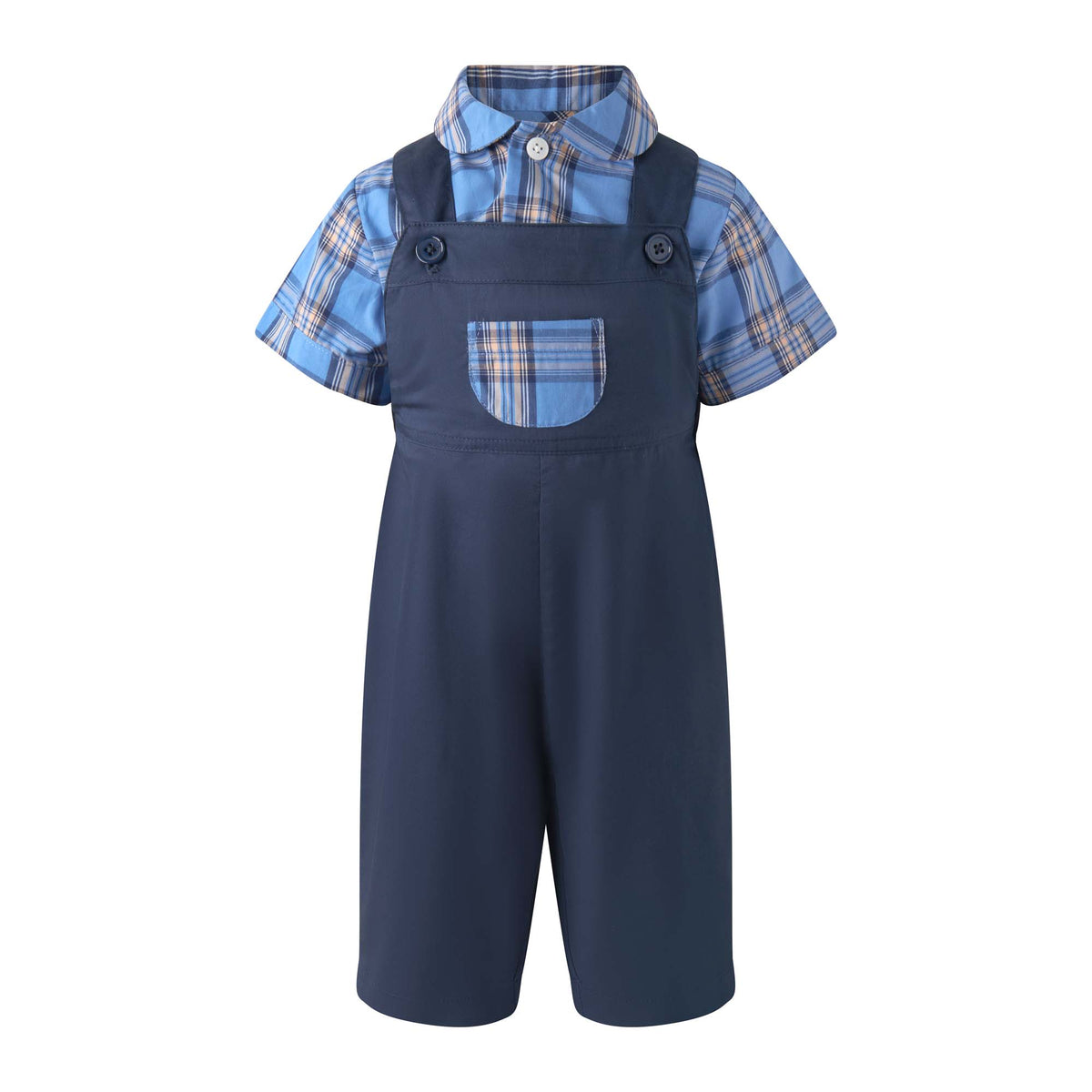 Check Shirt & Dungaree Set