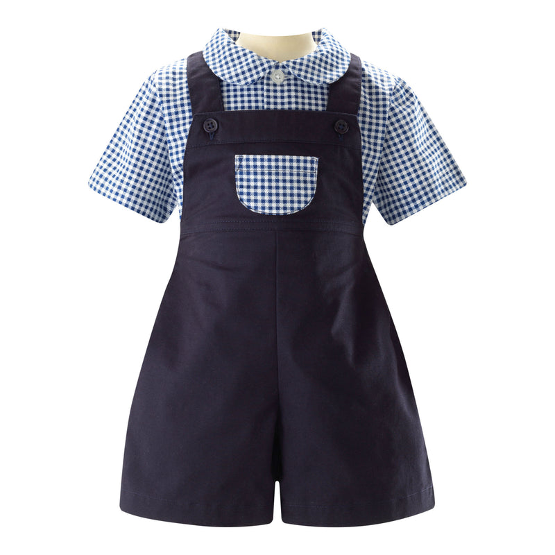 Navy Gingham Shirt & Dungaree Set