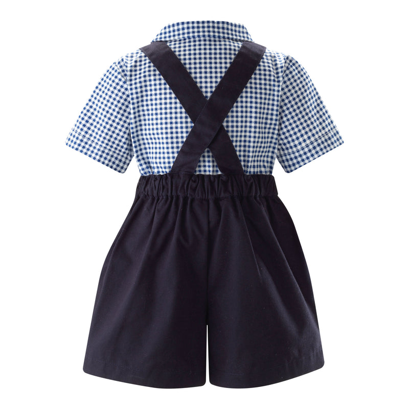 Navy Gingham Shirt & Dungaree Set