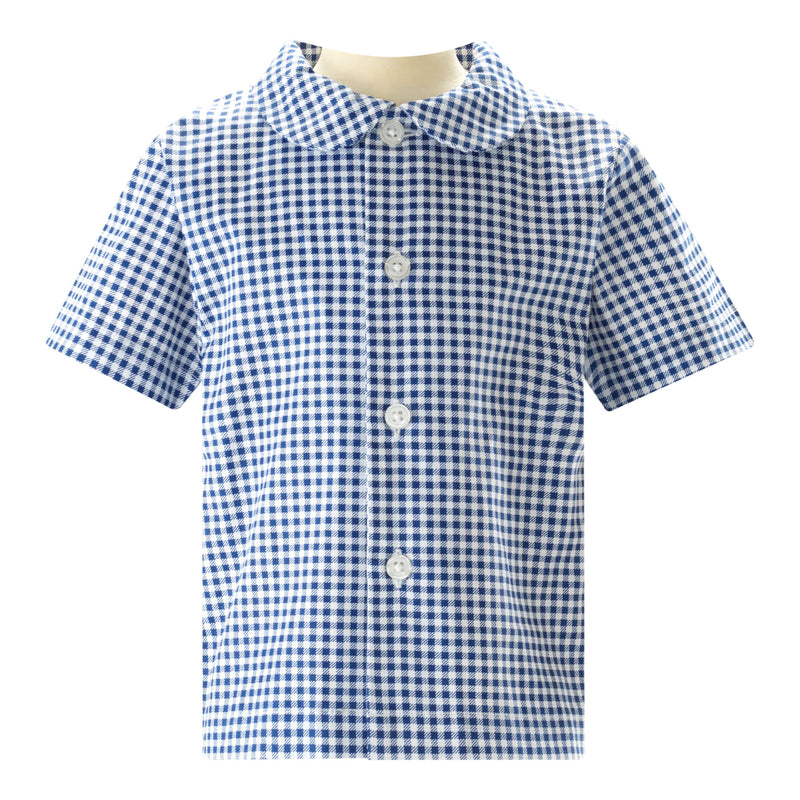 Navy Gingham Shirt & Dungaree Set