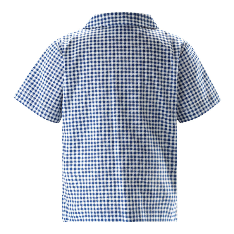 Navy Gingham Shirt & Dungaree Set