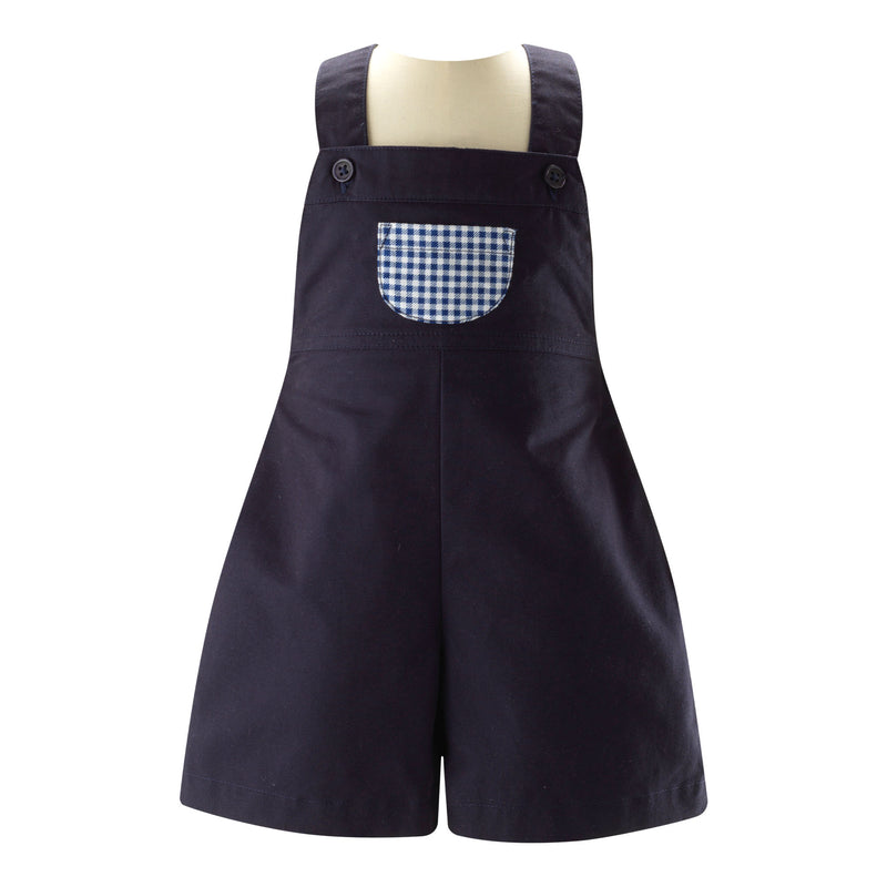 Navy Gingham Shirt & Dungaree Set