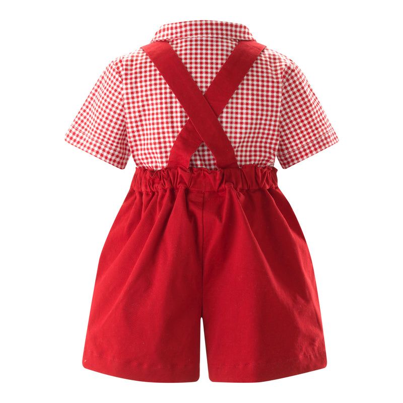 Red Gingham Shirt & Dungaree Set
