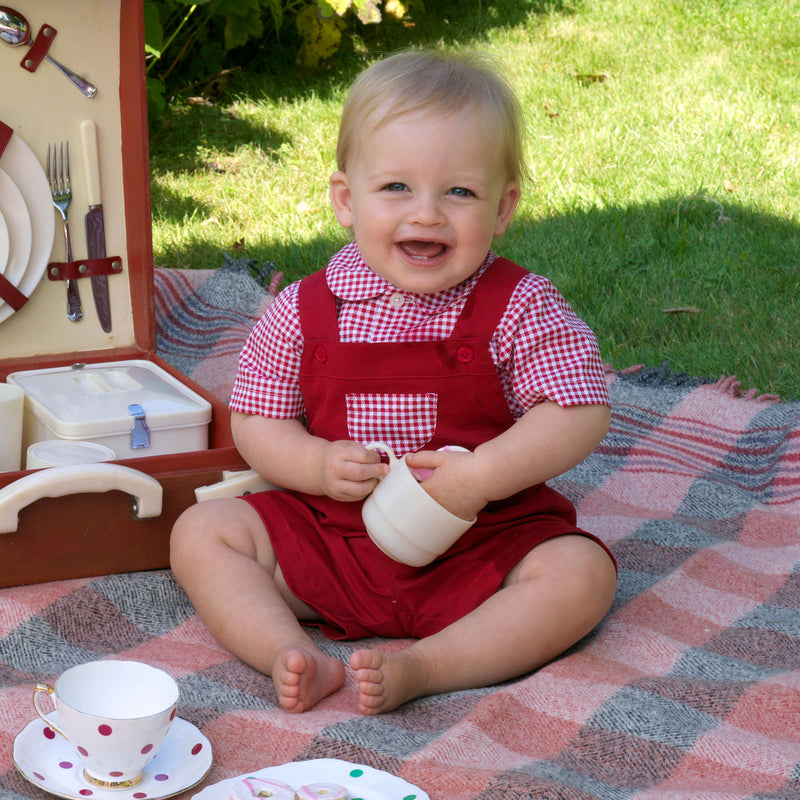 Red Gingham Shirt & Dungaree Set