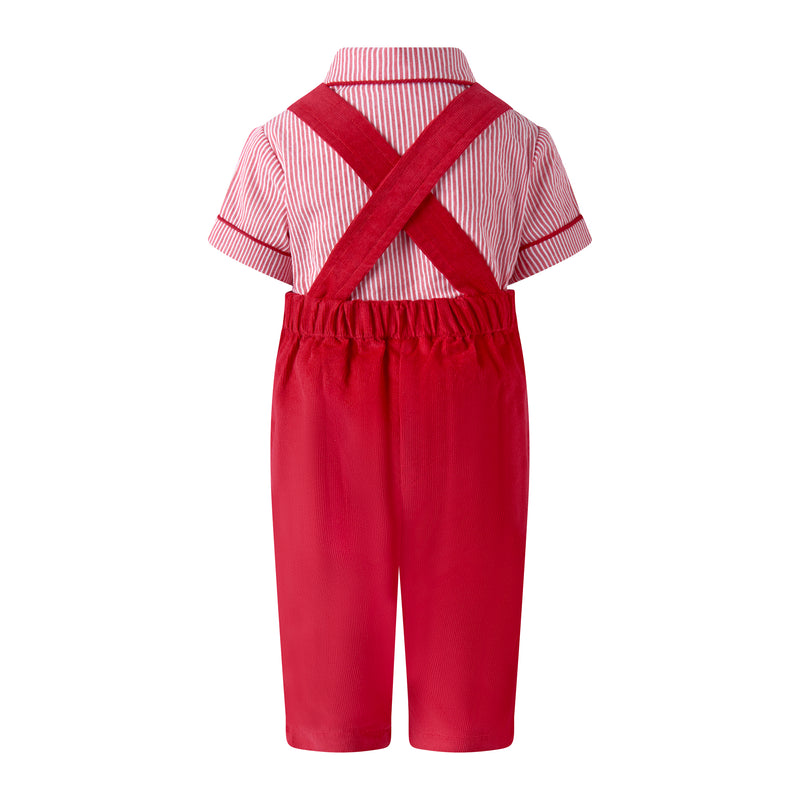 Red Stripe Shirt & Dungaree Set
