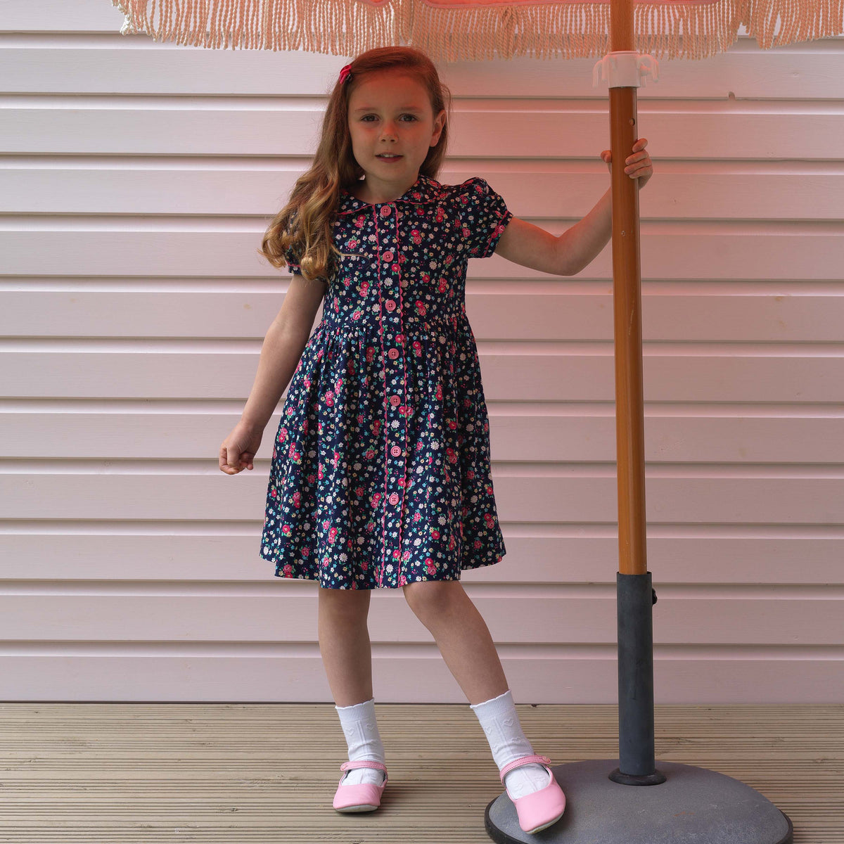 Navy Floral Button-front Dress