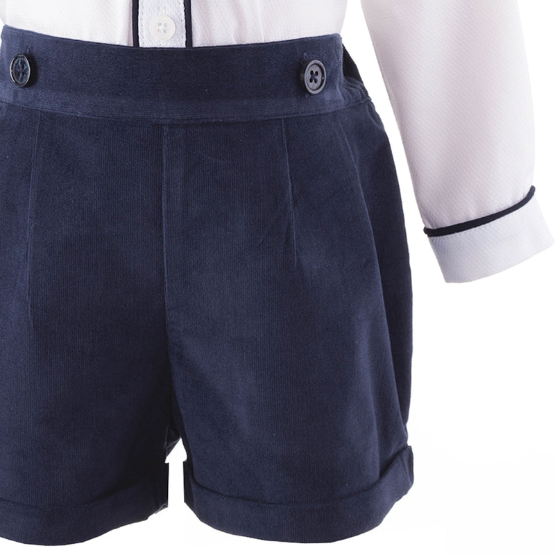 Navy Cord Short & Shirt Set