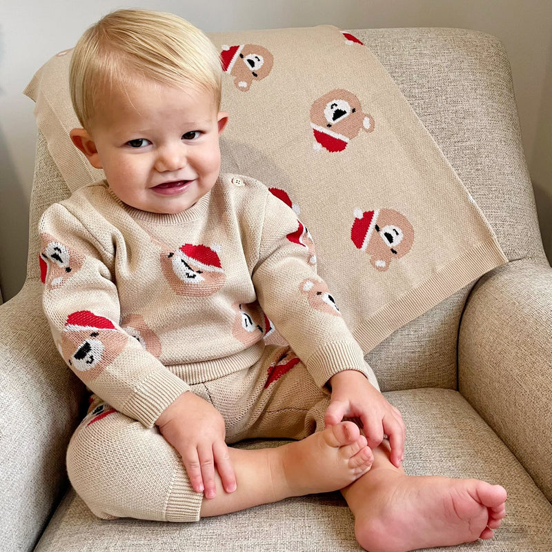 Santa Teddy Bear Knit Sweater & Leggings Set