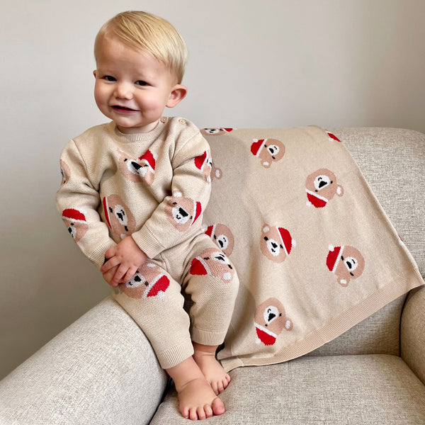 Santa Teddy Bear Knit Sweater & Leggings Set