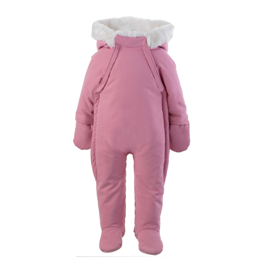 Pink baby snowsuit with fur hood outlet