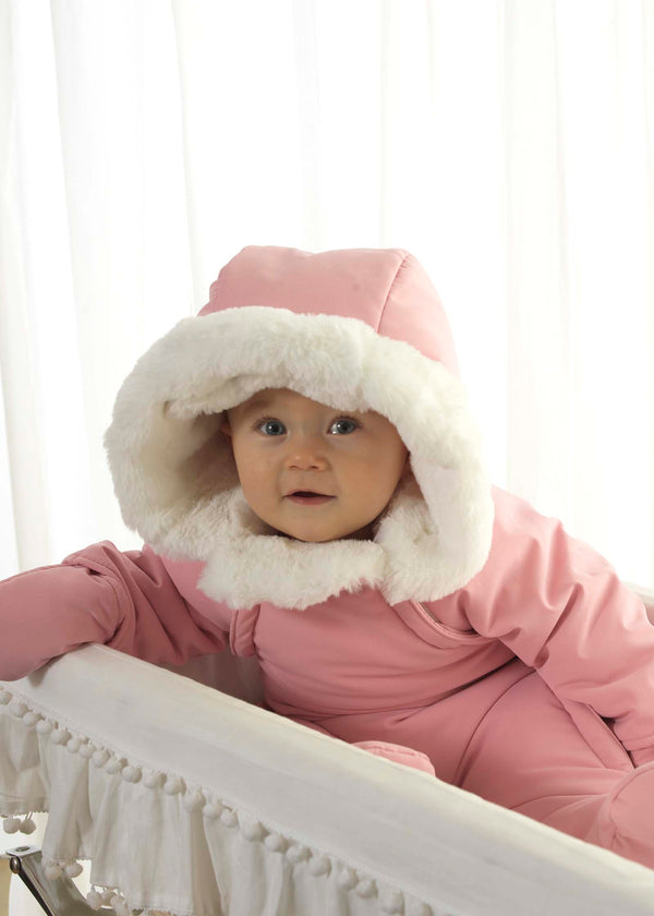 Pink Faux Fur Trim Snowsuit