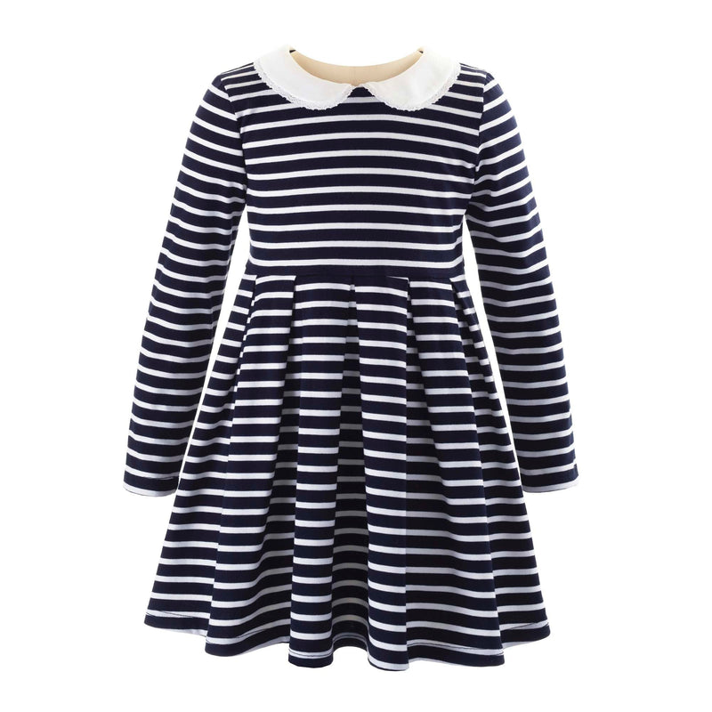 Navy Long Sleeved Breton Striped Jersey Dress