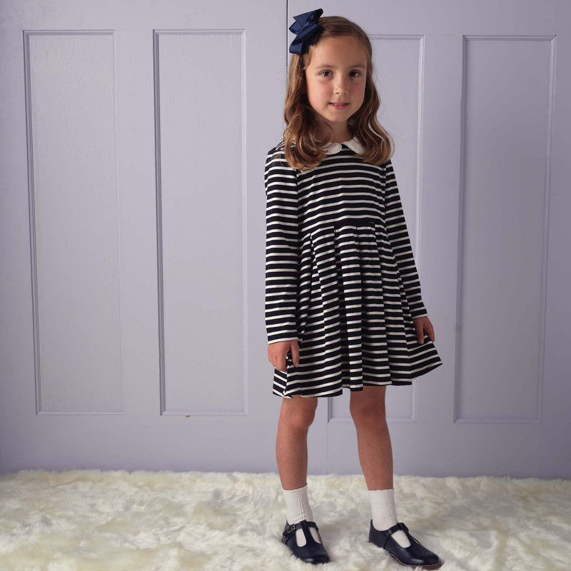 Navy Long Sleeved Breton Striped Jersey Dress