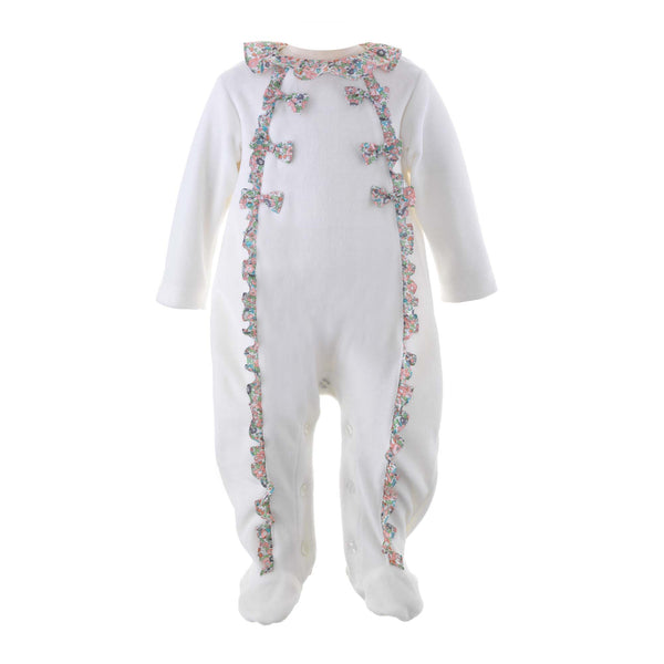 Floral Trim Velour Babygro
