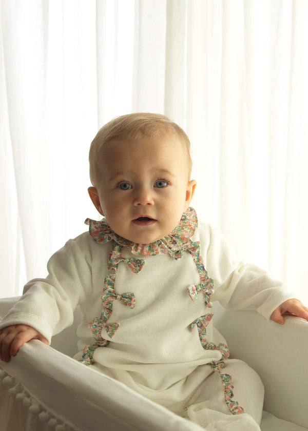 Floral Trim Velour Babygro