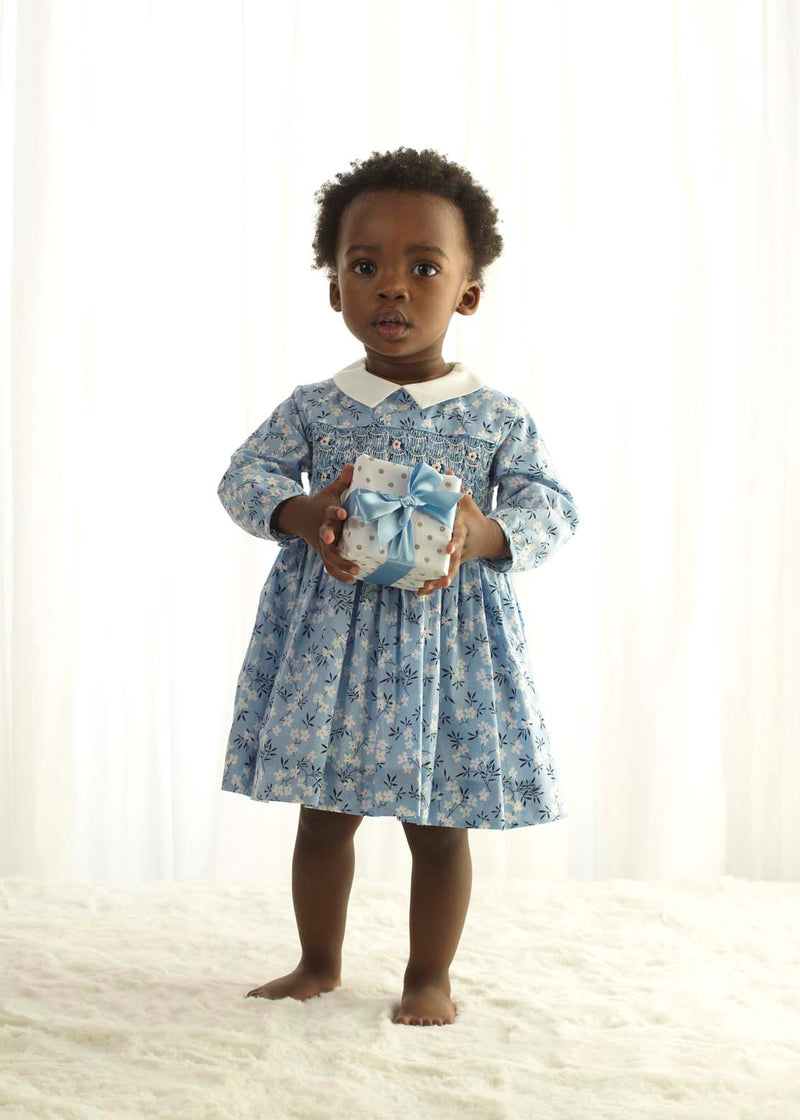 Blue Blossom Smocked Dress & Bloomers