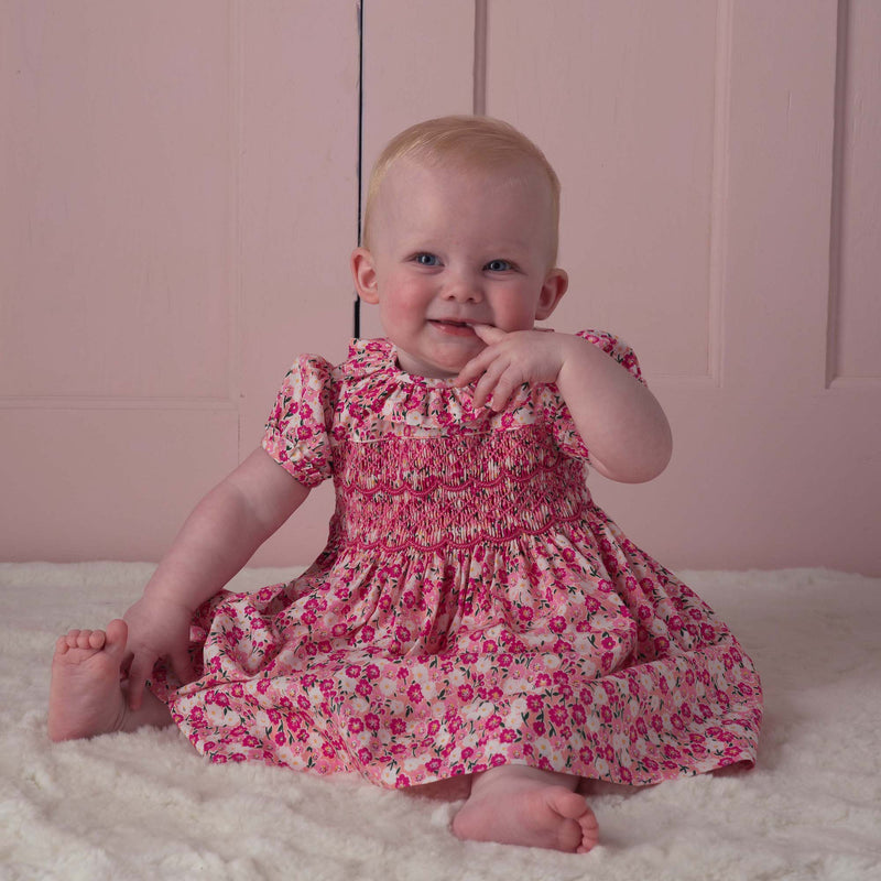 Carnation Floral Frill Smocked Dress & Bloomers