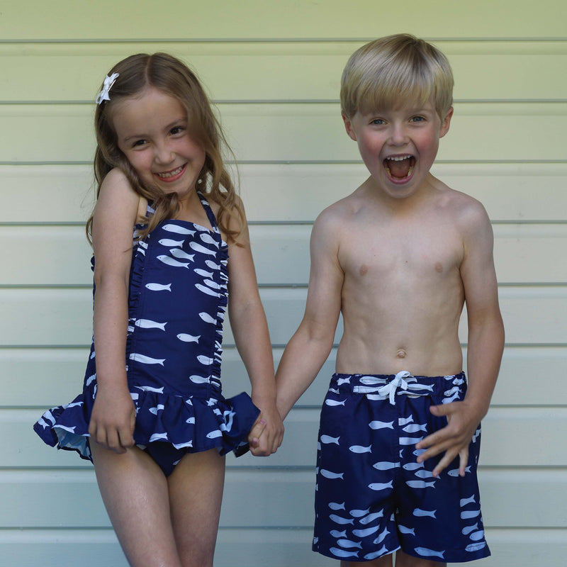 Fish Print Ruched Swimsuit