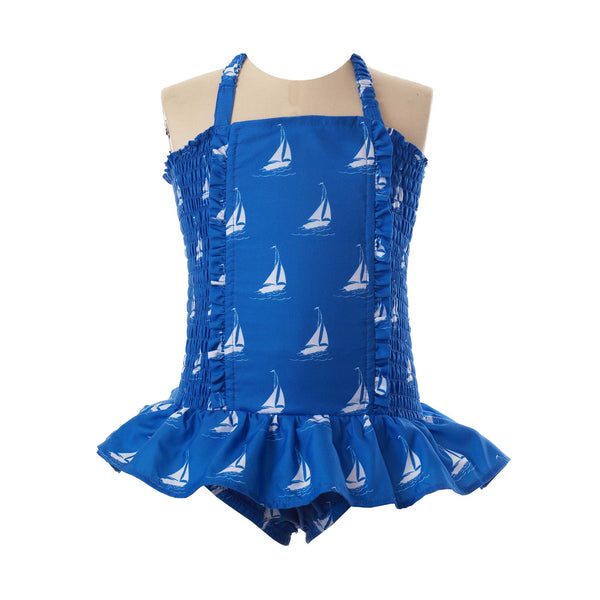 Sailboat Print Ruched Swimsuit