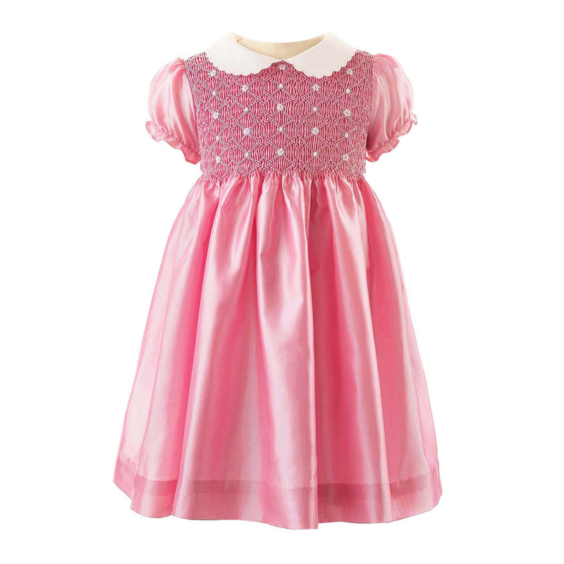 Taffeta Rosebud Smocked Dress