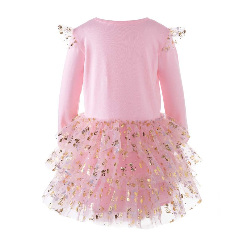 Long Sleeve Bow Print Tutu Dress