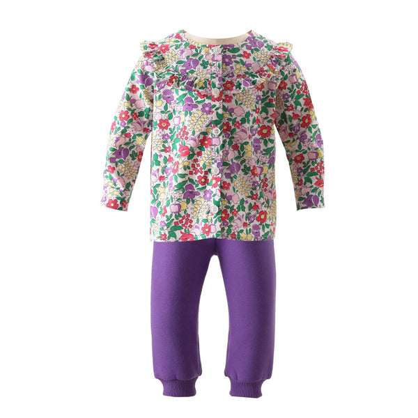 Multi Floral Frill Top And Jogger Set