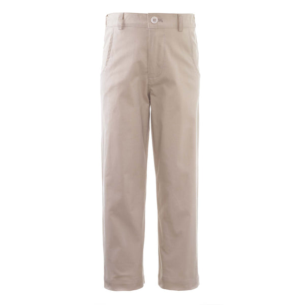 Boys beige chinos trousers with front and back pockets, belt loops and fly fastening.
